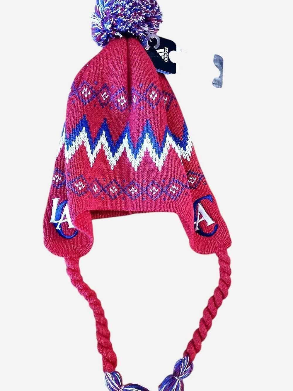 NBA  Kids Red Earflap Pom-Pom Beanie with Blue & White Accents